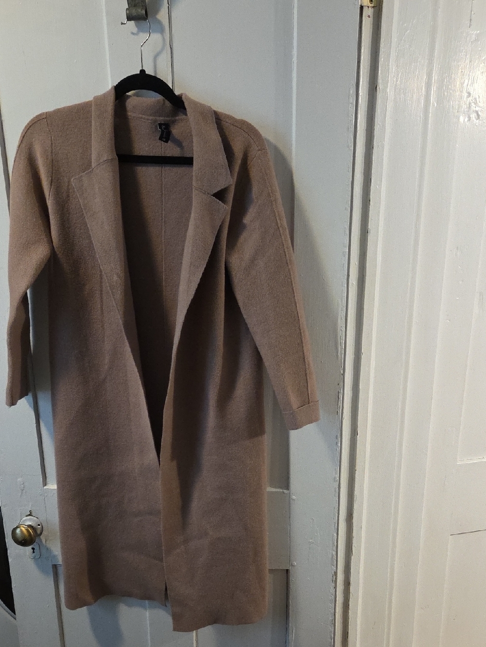 Sacred Threads Long Open Front Coatigan in Taupe